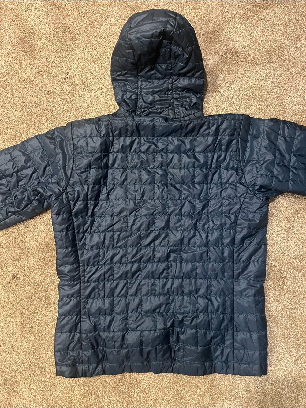 Large Navy Blue Patagonia Nano Puff Hoody with light blue accents - Picture 4 of 7